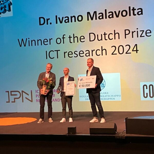 ICT Prize presentation 2024 Professor Ad IJzerman, Dr Ivano Malavolta and Professor Han La Poutré (from left to right) photo: Thijs ter Hart